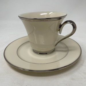 Lenox Solitaire Tea cup and plate, Platinum Ivory, Set of 2 - Made in the USA